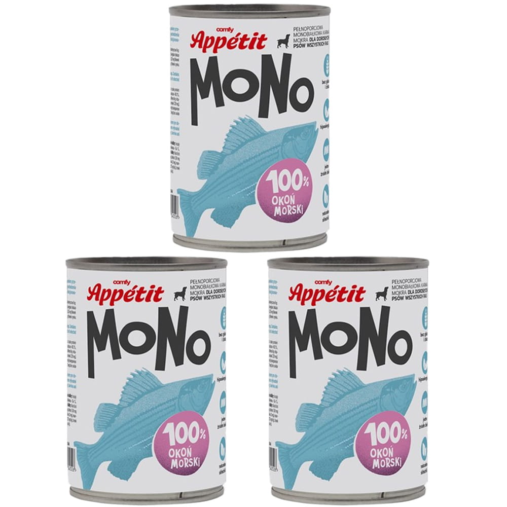 Comfy Appetit Mono Okoń Morski Monoproteinowa Karma Mokra Dla Psa Puszka Zestaw 3 sztuk 400g